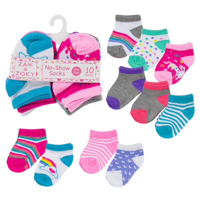 girls no show socks 0-12 months - - assorted designs -- 48 per case