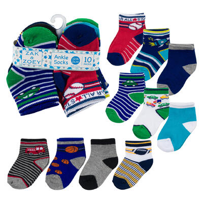 boys ankle socks 12-24m - assorted colors - 10 pack -- 48 per case