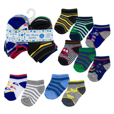 boys ankle socks 0-12 months - 10 pack - assorted designs -- 48 per case