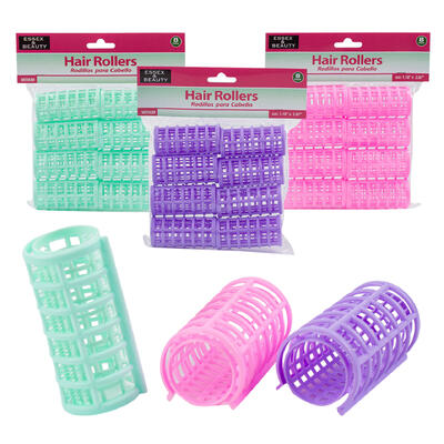 medium hair roller sets - 8pc - assorted colors -- 72 per case