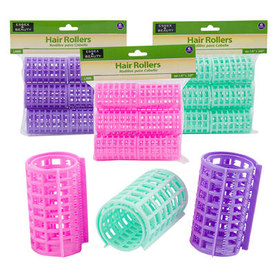 6pc hair roller set w/ cover - large - 3 assortments  -- 72 per case