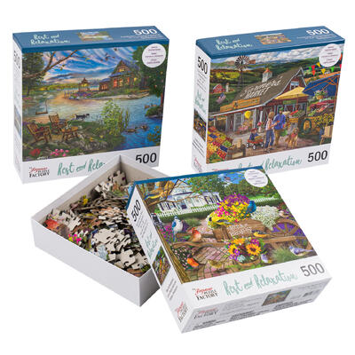 500pc rest and relaxation puzzles - 3 assortments -- 6 per case