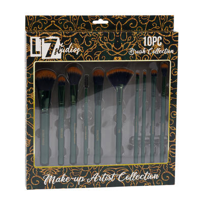 10pc cosmetic brush set - green -- 24 per case