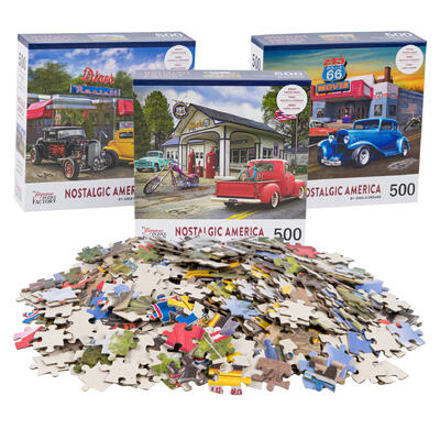 500pc nostalgic america jigsaw puzzles - assorted -- 6 per case