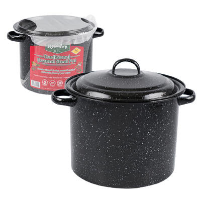 7qt traditional enamel steel pot - speckled black -- 4 per case