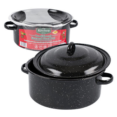 5qt traditional enamel steel pot - speckled black -- 6 per case