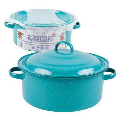 traditional enamel steel pot - 5qt - speckled blue -- 6 per case