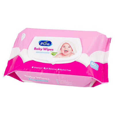 all pure 80ct powder baby wipes - pink -- 24 per case