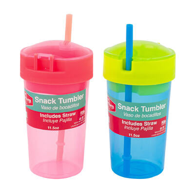 snack tumbler w straw- 11.5oz- 2 assorted colors -- 48 per case