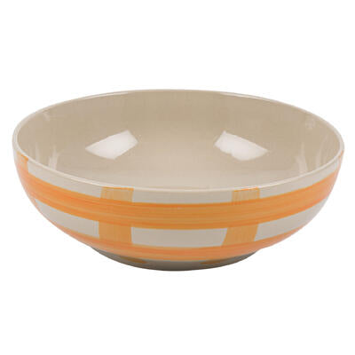 stoneware bowl- 9 - orange checkered -- 24 per case