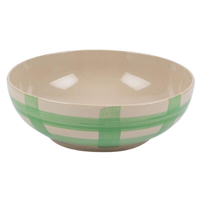 stoneware bowl- 9 - green checker -- 24 per case