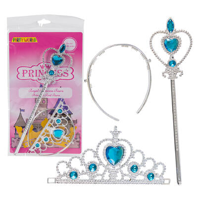 princess crown and wand set- silver and blue -- 48 per case