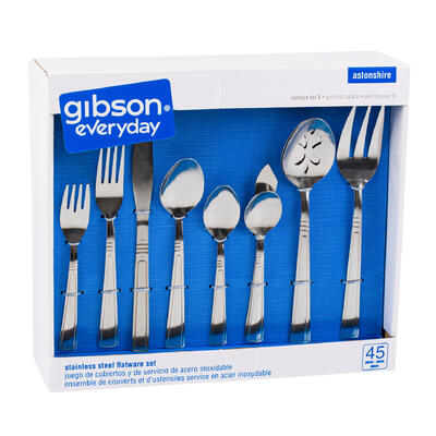 gibson 45pc stainless steel flatware set -- 4 per case