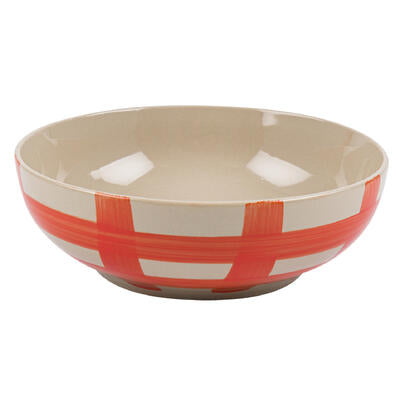 stoneware bowl- 9 - red checker -- 24 per case