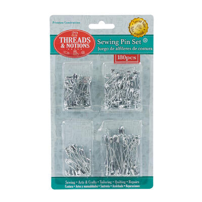 180pc sewing pin set- silver -- 72 per case