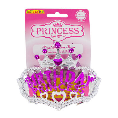 happy birthday princess crown- silver and purple -- 24 per box