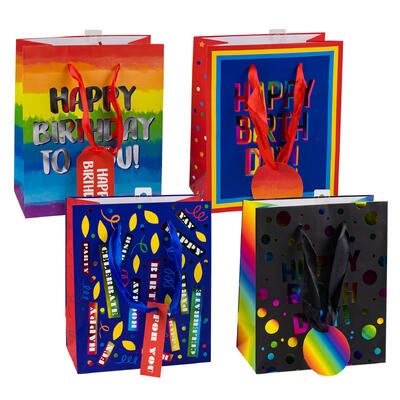 hapyy birthday gift bag- medium- 4 assortments -- 48 per case