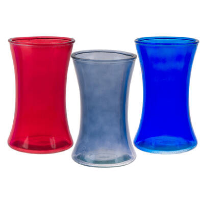 glass vase- 8 h- 3 assorted colors -- 12 per case