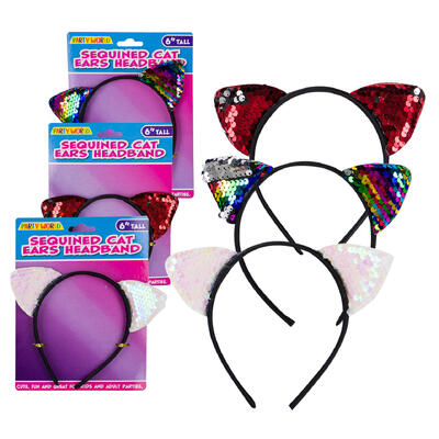 sequined cat ears headband- 6 -- 36 per case