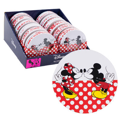 mickey and minnie 6pc round coaster set- red -- 12 per case