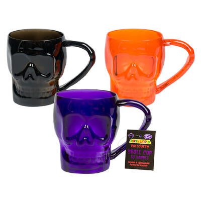 halloween skull cup w handle- 6 - 3 assortments -- 24 per case