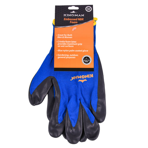 kingman glove black embossed foam nbr blue nylon palm -- 12 per box