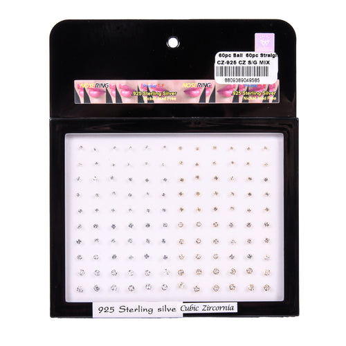 nosering 60 straight 60 ball w 925 silver cubic -- 120 per case