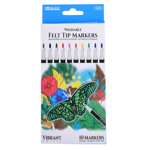 markers washable 10 colors felt tip 1292 -- 24 per box