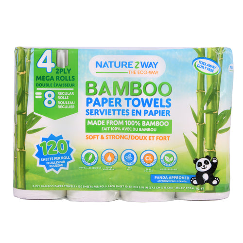 naturezway bamboo paper towels 4 rolls -- 8 per case