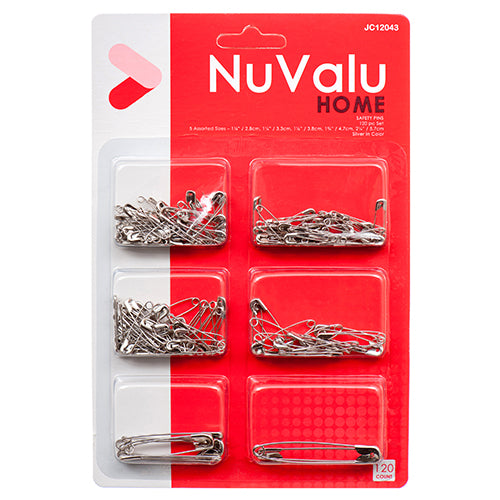 nuvalu 120ct safety pins - blister card  -- 24 per box