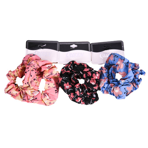 hair scrunchy band w flower design asst clr -- 12 per box