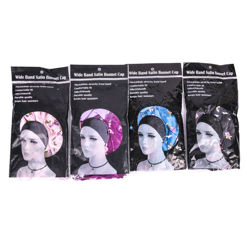 hair wide band satin bonnet cap asst design -- 24 per box