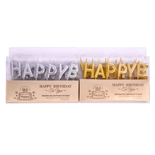 happy bday letter candles gold silver -- 10 per box