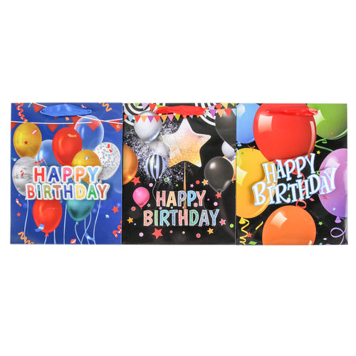 bday gift bag balloon asst design sm -- 12 per box