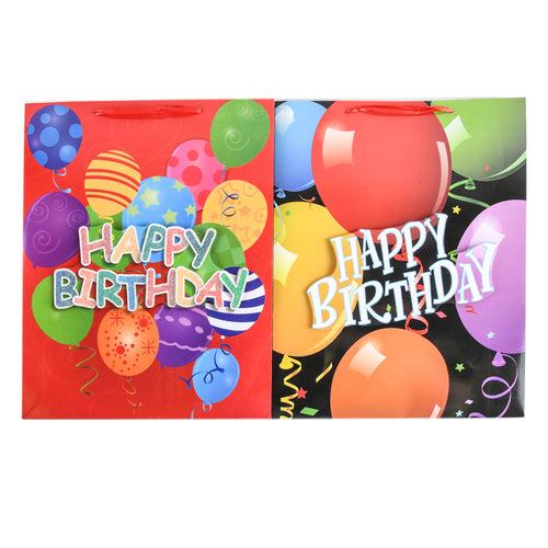 bday gift bag balloon asst design lg -- 12 per box