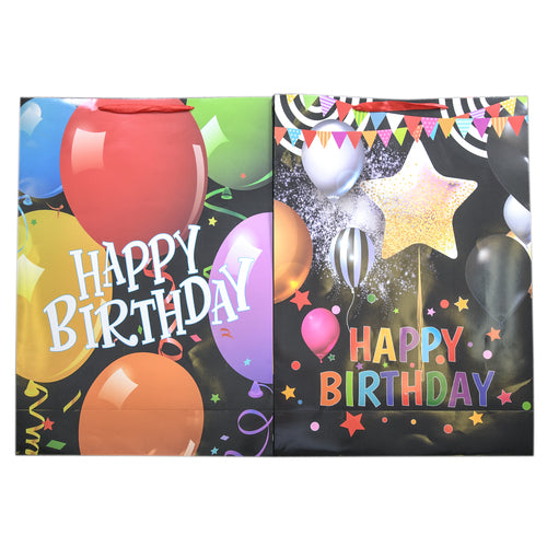 bday gift bag balloon asst design jumbo -- 12 per box