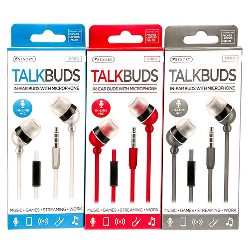 sentry talkbuds in-line mic asst color hm224 -- 24 per box