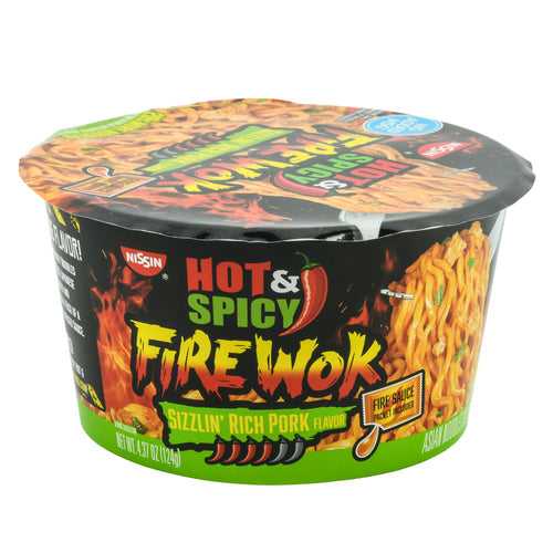 nissin bowl hot spicy sizzlin rich pork 4.37 oz -- 6 per case