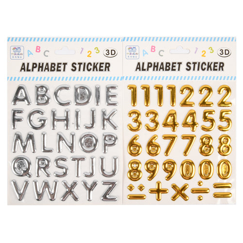 3d alphabet number stickers gold silver -- 12 per box