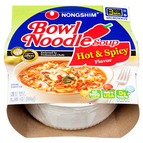 nongshim bowl noodle - hot & spicy - 3.03 oz -  -- 12 per case