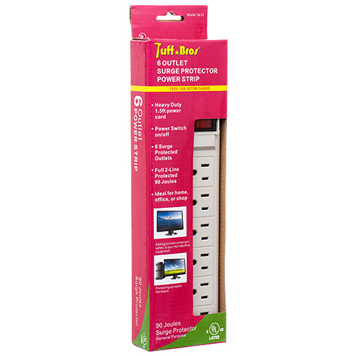 new arrivals - 6 outlet electrical power strips - ul tuff built #3412 -- 24 per case