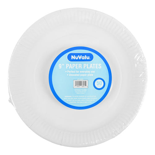 nuvalu paper plate round 9 50ct white uncoated -- 24 per case