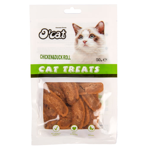 o cat cat treat chicken duck roll -- 20 per box