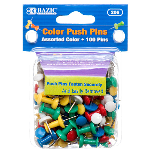 push pins - 100 count - assorted color - bulk  -- 24 per box