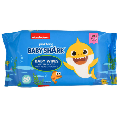 baby shark wipes fresh scent aloe vera 60 ct -- 24 per case