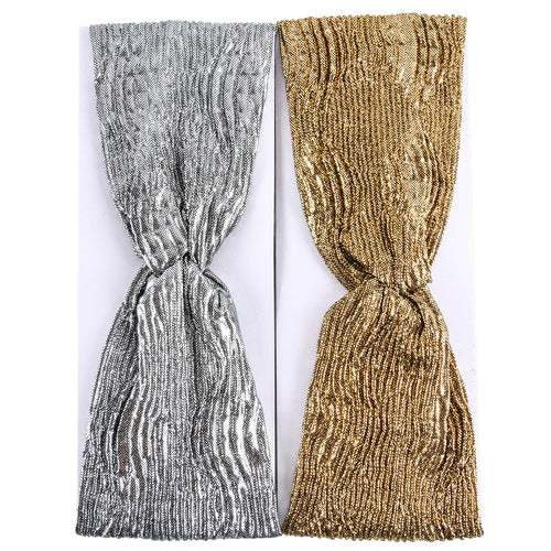 shiny front twisted headband 2 asst colors gold silver -- 12 per box