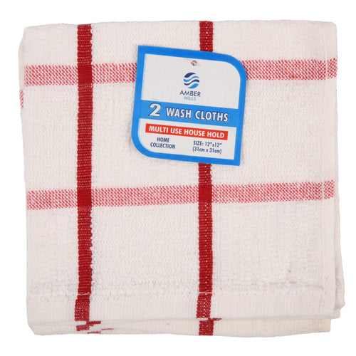 wash cloths 2 pk white w assorted checkered colors -- 12 per box