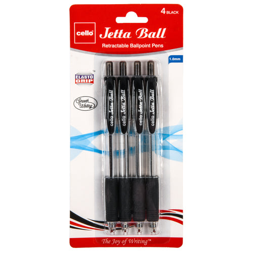 cello jetta retractable ballpoint pens 4 ct black -- 6 per box