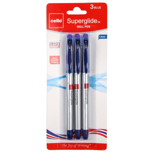 cello superglide ball pen 3 ct blue -- 6 per box