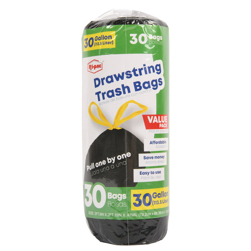 drawstring trash bag 30 gal 30ct -- 24 per case